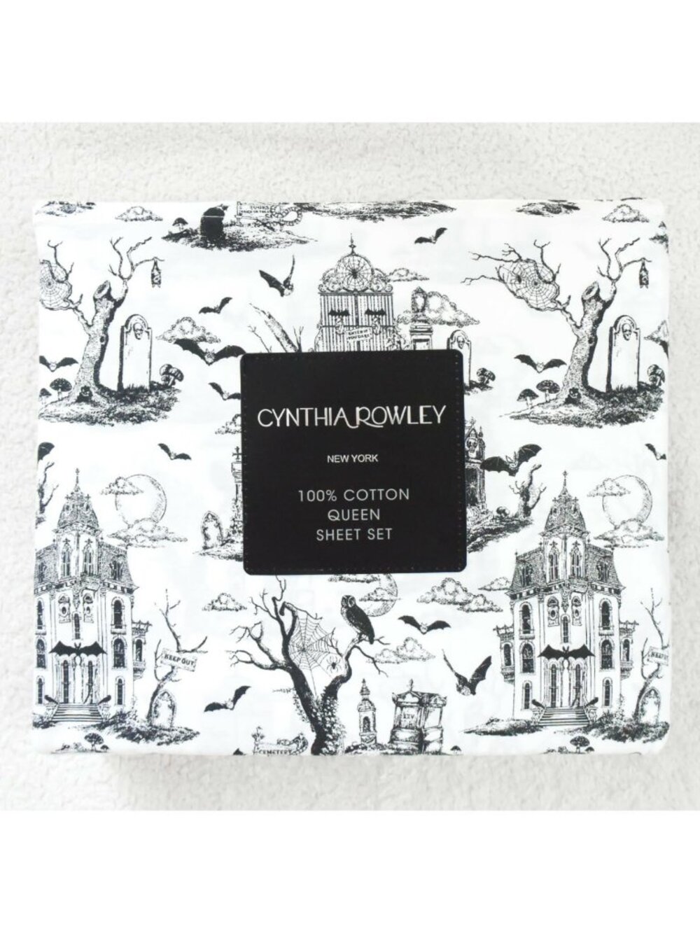 *Cynthia Rowley* Halloween Haunted House Gothic Graveyard Sheets Set-QUEEN- NEW!